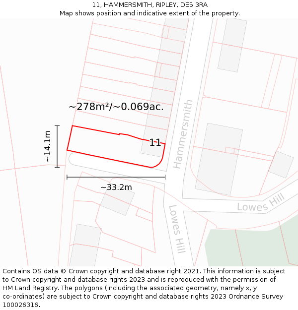 11, HAMMERSMITH, RIPLEY, DE5 3RA: Plot and title map