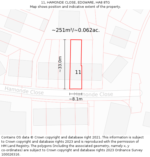 11, HAMONDE CLOSE, EDGWARE, HA8 8TG: Plot and title map