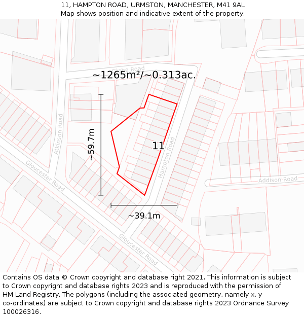 11, HAMPTON ROAD, URMSTON, MANCHESTER, M41 9AL: Plot and title map