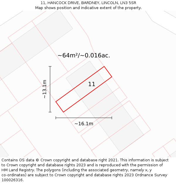 11, HANCOCK DRIVE, BARDNEY, LINCOLN, LN3 5SR: Plot and title map