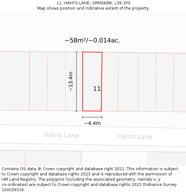 11, HANTS LANE, ORMSKIRK, L39 1PX: Plot and title map