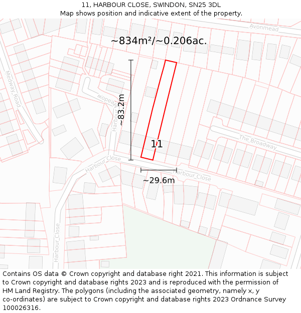 11, HARBOUR CLOSE, SWINDON, SN25 3DL: Plot and title map
