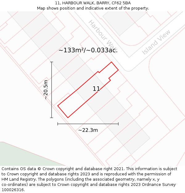 11, HARBOUR WALK, BARRY, CF62 5BA: Plot and title map