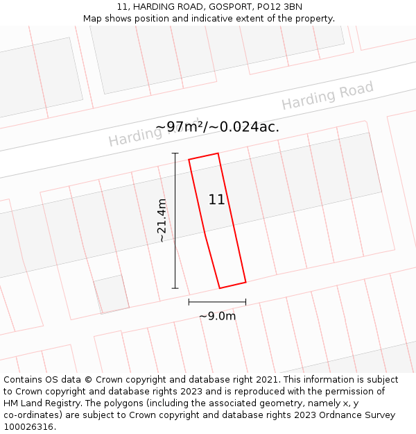 11, HARDING ROAD, GOSPORT, PO12 3BN: Plot and title map
