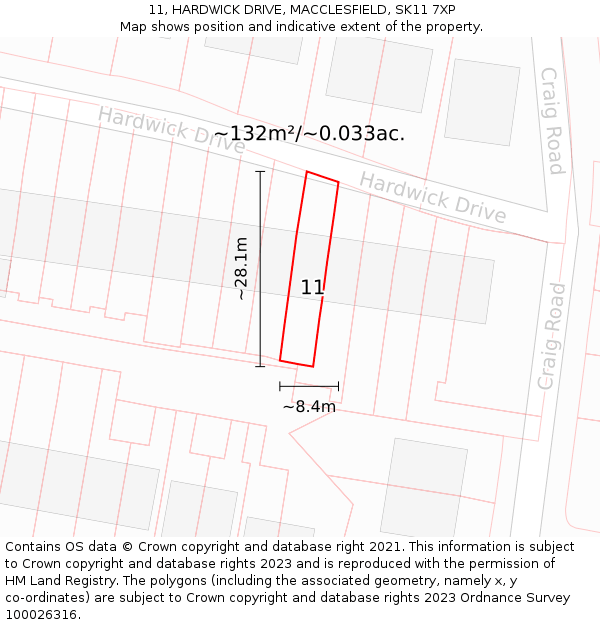 11, HARDWICK DRIVE, MACCLESFIELD, SK11 7XP: Plot and title map