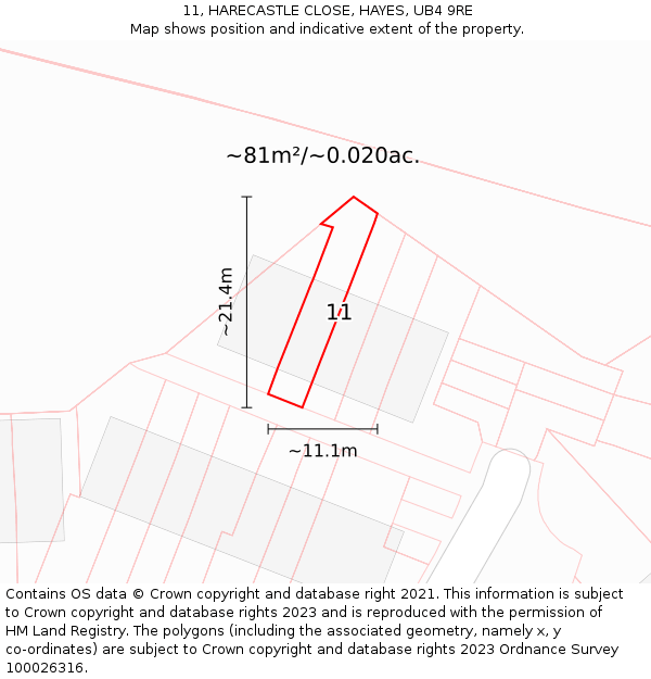 11, HARECASTLE CLOSE, HAYES, UB4 9RE: Plot and title map