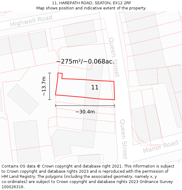 11, HAREPATH ROAD, SEATON, EX12 2RP: Plot and title map