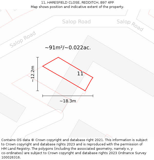 11, HARESFIELD CLOSE, REDDITCH, B97 4PP: Plot and title map