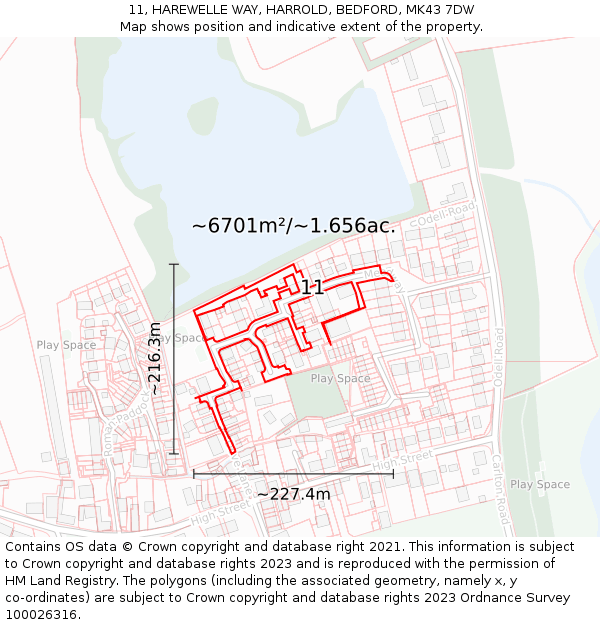 11, HAREWELLE WAY, HARROLD, BEDFORD, MK43 7DW: Plot and title map