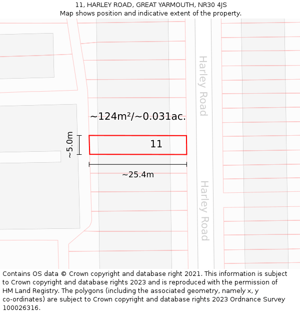 11, HARLEY ROAD, GREAT YARMOUTH, NR30 4JS: Plot and title map