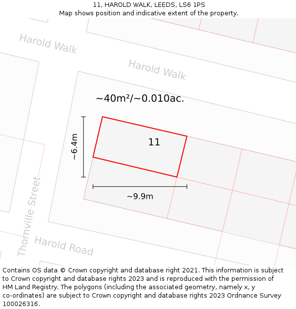 11, HAROLD WALK, LEEDS, LS6 1PS: Plot and title map