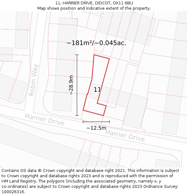 11, HARRIER DRIVE, DIDCOT, OX11 6BU: Plot and title map