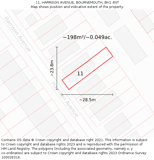 11, HARRISON AVENUE, BOURNEMOUTH, BH1 4NT: Plot and title map