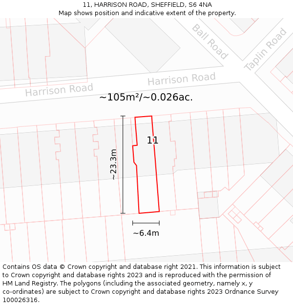 11, HARRISON ROAD, SHEFFIELD, S6 4NA: Plot and title map