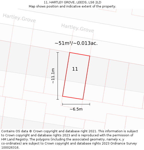 11, HARTLEY GROVE, LEEDS, LS6 2LD: Plot and title map