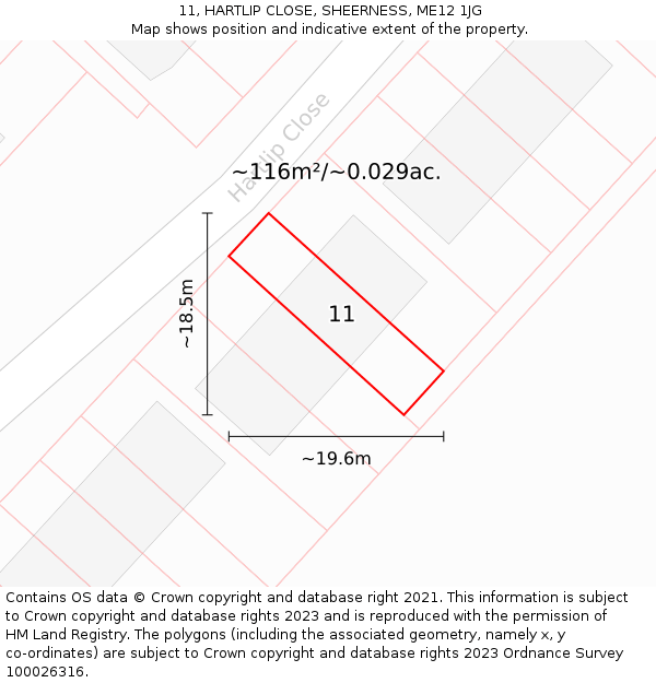 11, HARTLIP CLOSE, SHEERNESS, ME12 1JG: Plot and title map