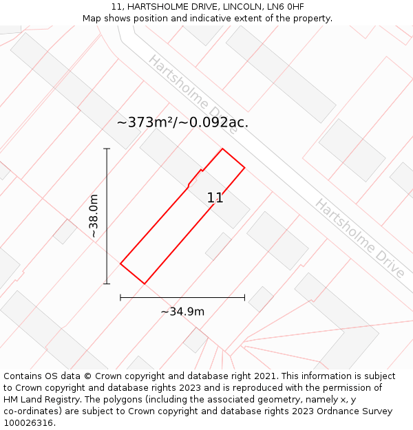 11, HARTSHOLME DRIVE, LINCOLN, LN6 0HF: Plot and title map