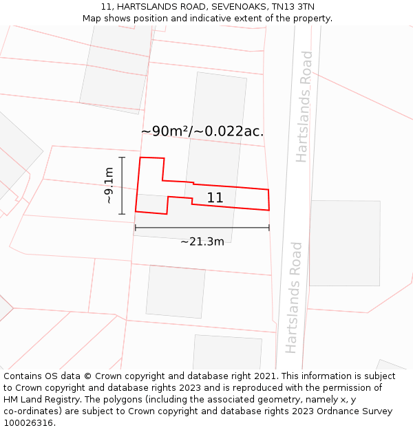 11, HARTSLANDS ROAD, SEVENOAKS, TN13 3TN: Plot and title map