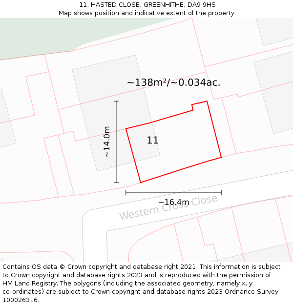 11, HASTED CLOSE, GREENHITHE, DA9 9HS: Plot and title map