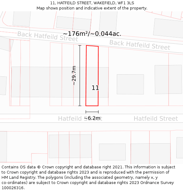 11, HATFEILD STREET, WAKEFIELD, WF1 3LS: Plot and title map