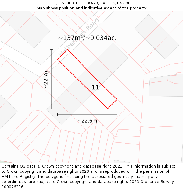 11, HATHERLEIGH ROAD, EXETER, EX2 9LG: Plot and title map