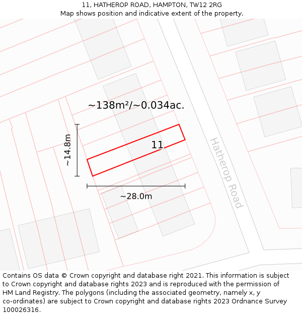 11, HATHEROP ROAD, HAMPTON, TW12 2RG: Plot and title map