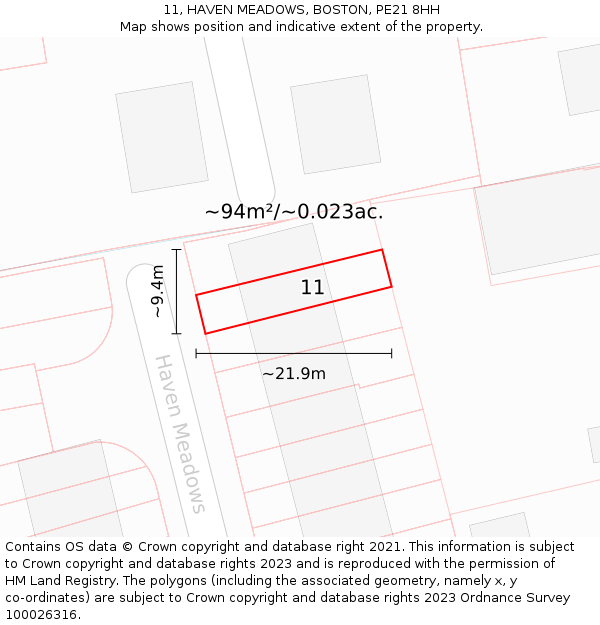 11, HAVEN MEADOWS, BOSTON, PE21 8HH: Plot and title map
