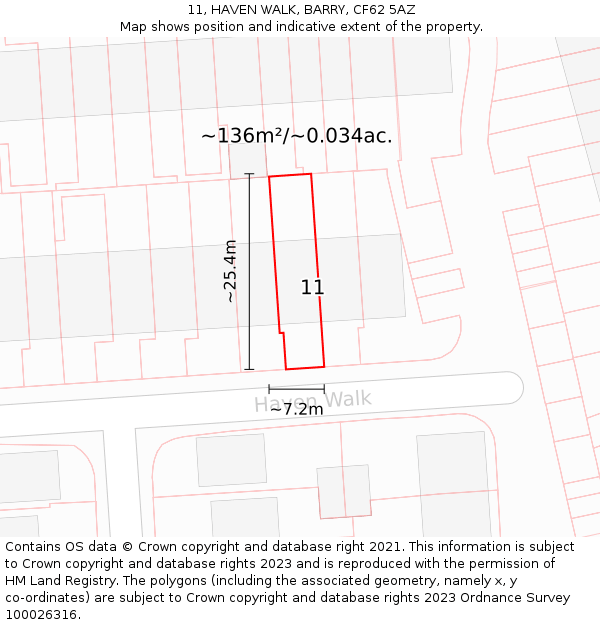 11, HAVEN WALK, BARRY, CF62 5AZ: Plot and title map