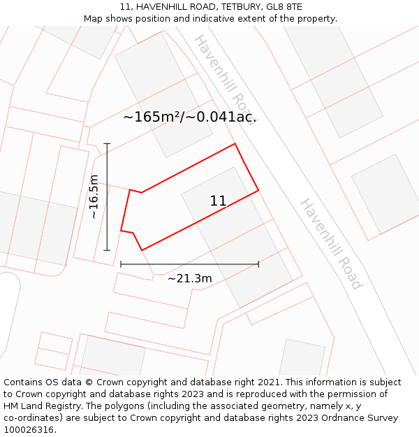 11, HAVENHILL ROAD, TETBURY, GL8 8TE: Plot and title map