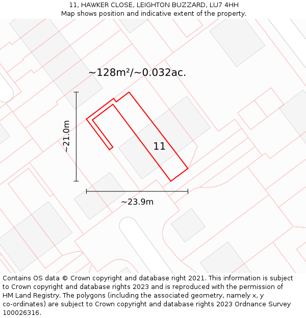 11, HAWKER CLOSE, LEIGHTON BUZZARD, LU7 4HH: Plot and title map