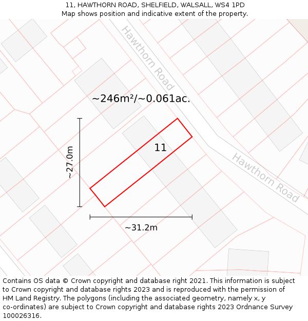 11, HAWTHORN ROAD, SHELFIELD, WALSALL, WS4 1PD: Plot and title map