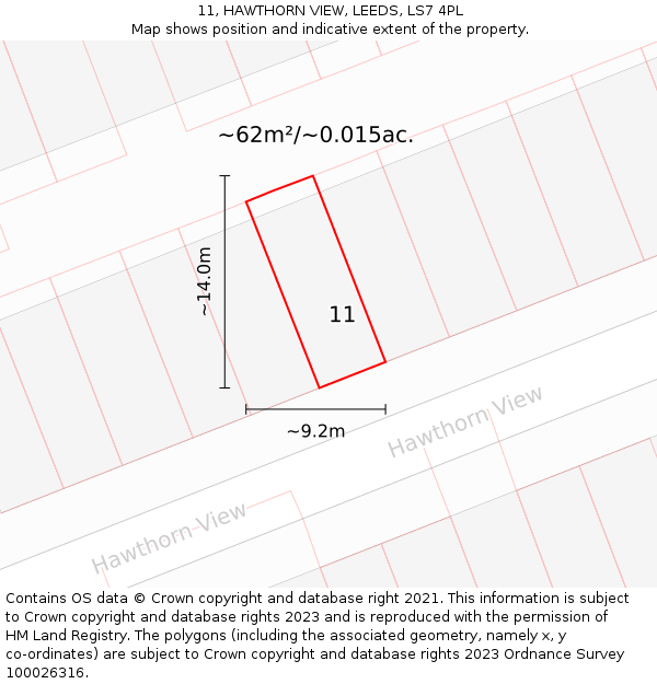 11, HAWTHORN VIEW, LEEDS, LS7 4PL: Plot and title map