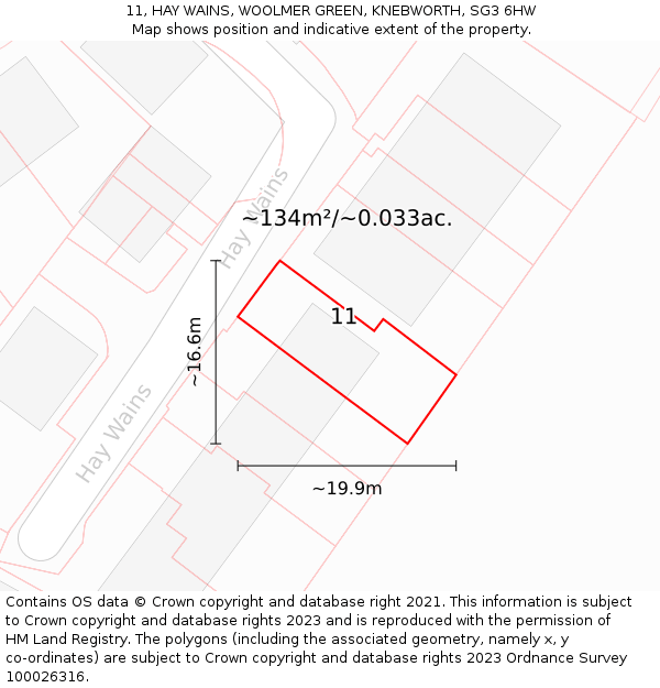 11, HAY WAINS, WOOLMER GREEN, KNEBWORTH, SG3 6HW: Plot and title map