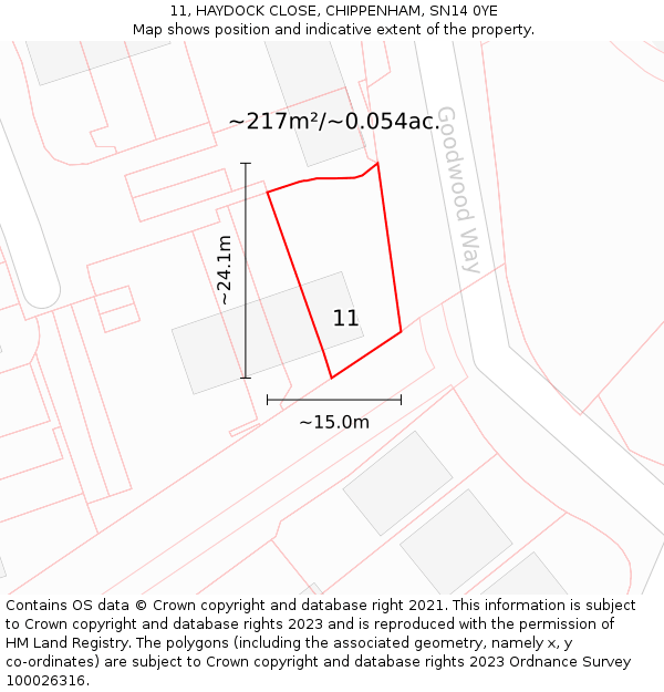 11, HAYDOCK CLOSE, CHIPPENHAM, SN14 0YE: Plot and title map