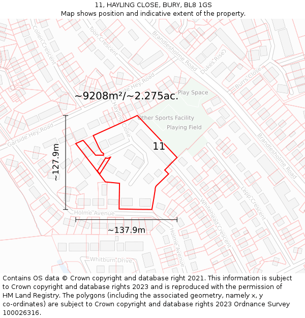11, HAYLING CLOSE, BURY, BL8 1GS: Plot and title map