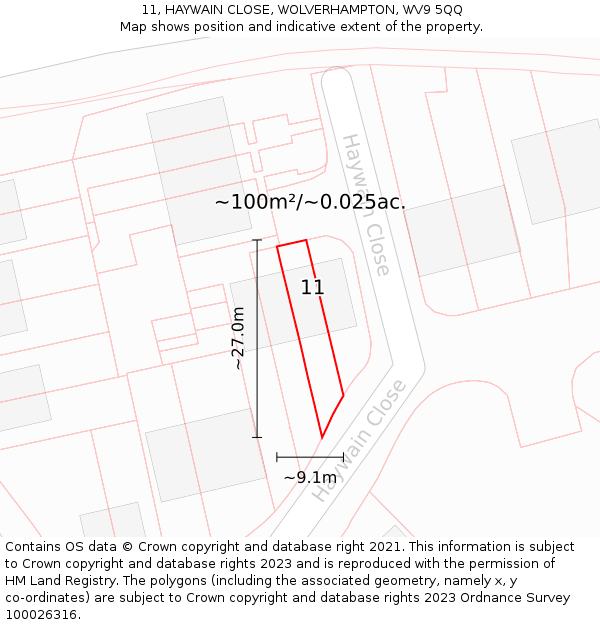 11, HAYWAIN CLOSE, WOLVERHAMPTON, WV9 5QQ: Plot and title map