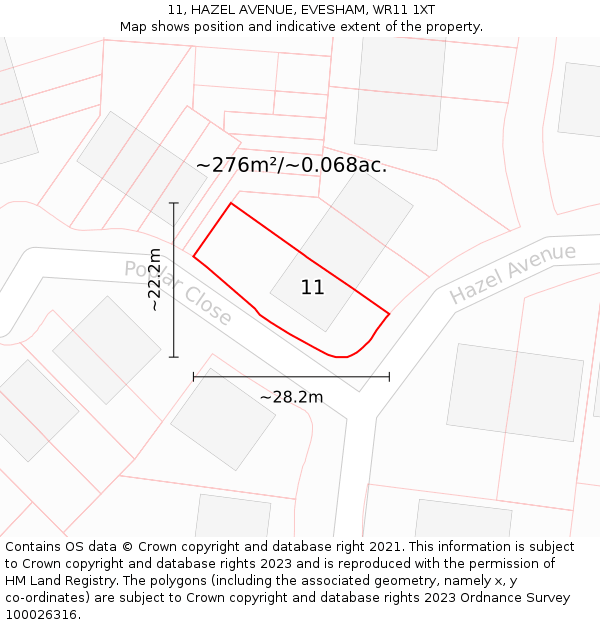11, HAZEL AVENUE, EVESHAM, WR11 1XT: Plot and title map