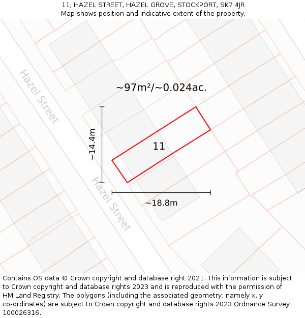 11, HAZEL STREET, HAZEL GROVE, STOCKPORT, SK7 4JR: Plot and title map
