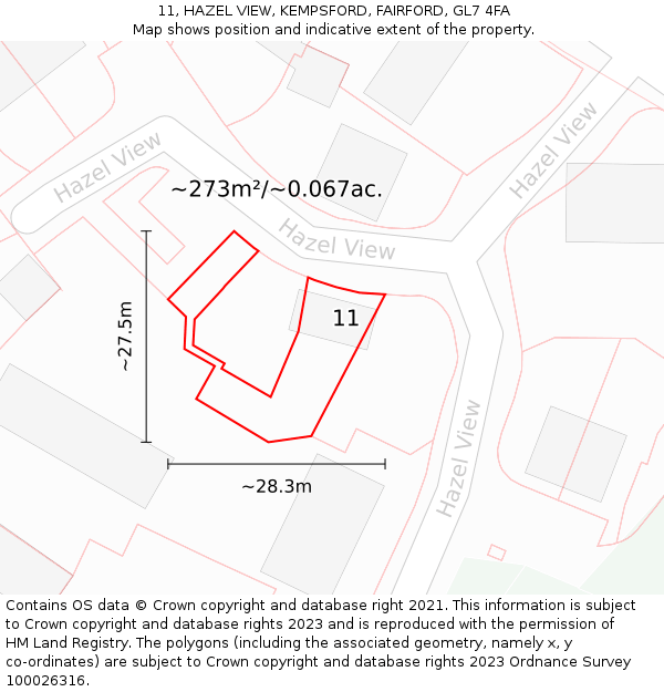11, HAZEL VIEW, KEMPSFORD, FAIRFORD, GL7 4FA: Plot and title map