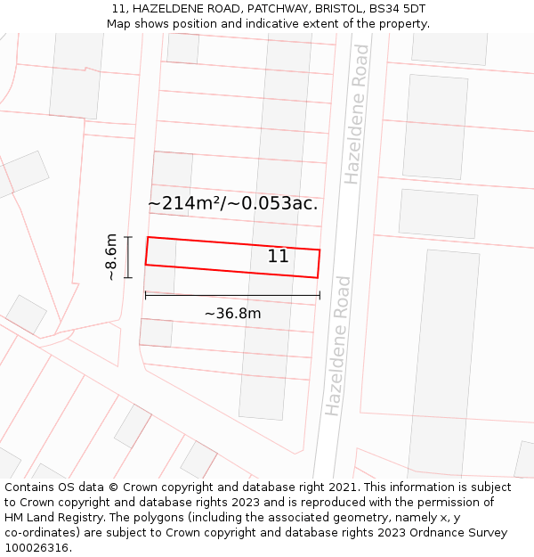 11, HAZELDENE ROAD, PATCHWAY, BRISTOL, BS34 5DT: Plot and title map