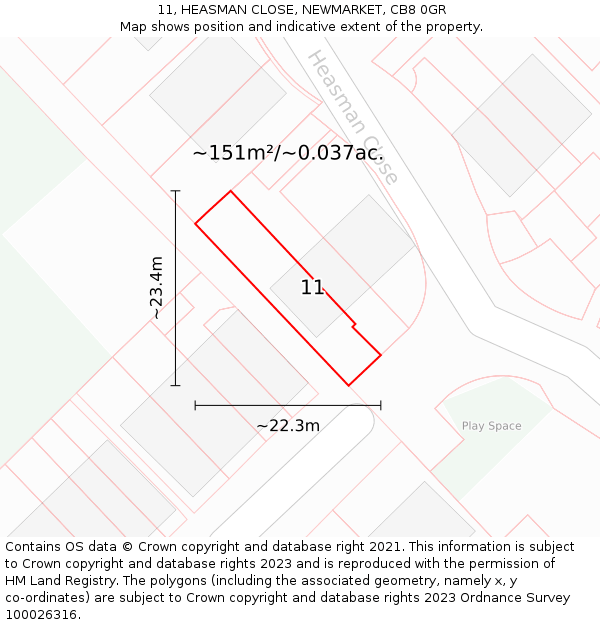 11, HEASMAN CLOSE, NEWMARKET, CB8 0GR: Plot and title map