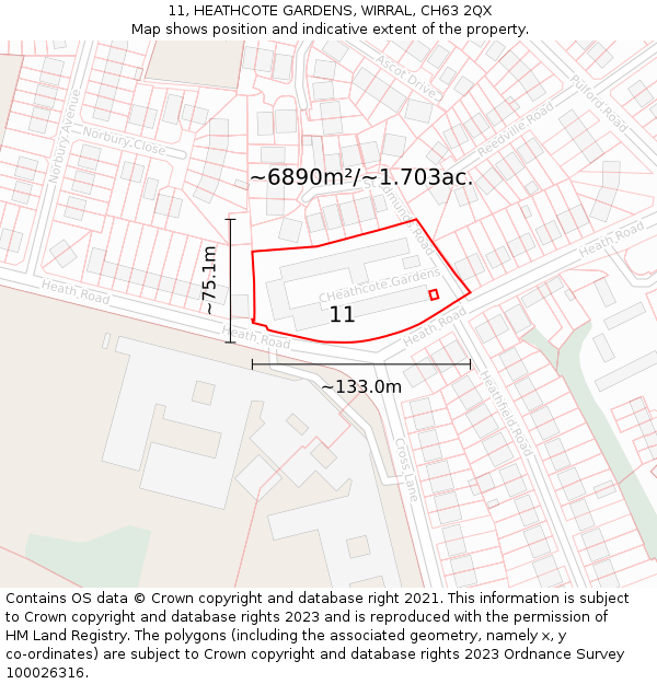 11, HEATHCOTE GARDENS, WIRRAL, CH63 2QX: Plot and title map