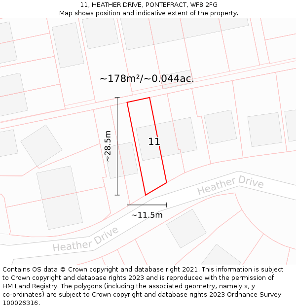 11, HEATHER DRIVE, PONTEFRACT, WF8 2FG: Plot and title map