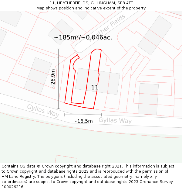 11, HEATHERFIELDS, GILLINGHAM, SP8 4TT: Plot and title map