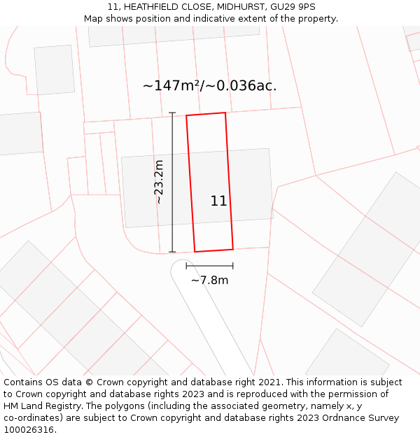 11, HEATHFIELD CLOSE, MIDHURST, GU29 9PS: Plot and title map