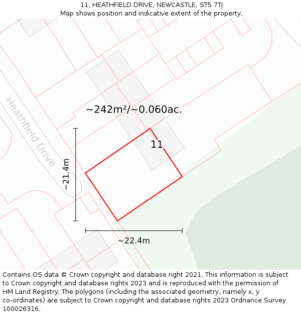 11, HEATHFIELD DRIVE, NEWCASTLE, ST5 7TJ: Plot and title map