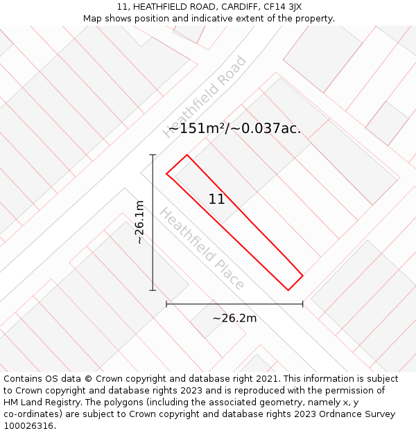 11, HEATHFIELD ROAD, CARDIFF, CF14 3JX: Plot and title map