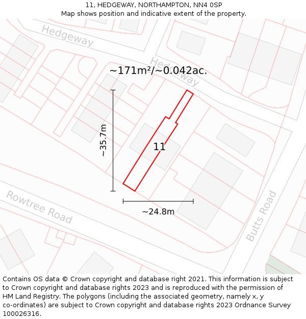 11, HEDGEWAY, NORTHAMPTON, NN4 0SP: Plot and title map
