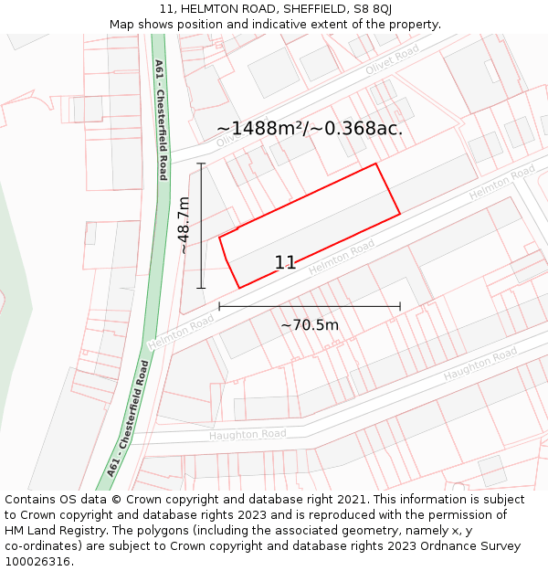 11, HELMTON ROAD, SHEFFIELD, S8 8QJ: Plot and title map
