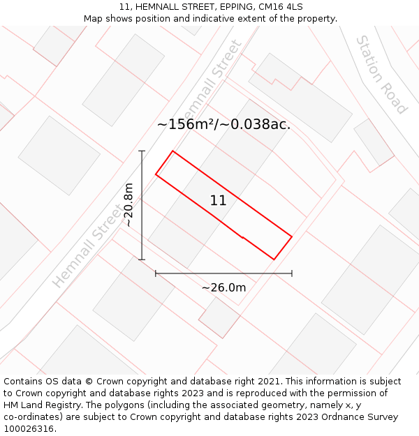 11, HEMNALL STREET, EPPING, CM16 4LS: Plot and title map